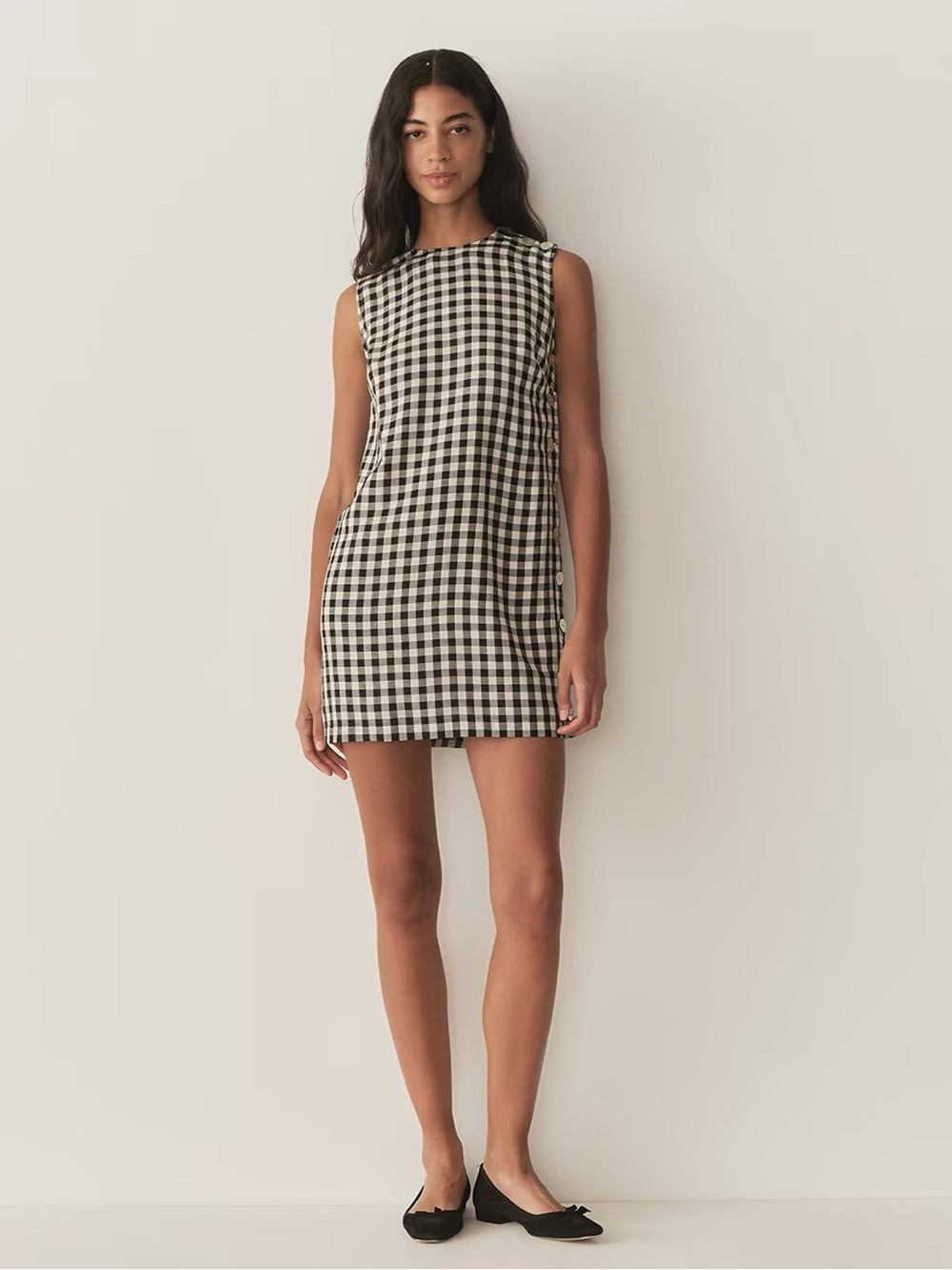Doen Sleeveless Coralie Dress in Black Marilyn Gingham